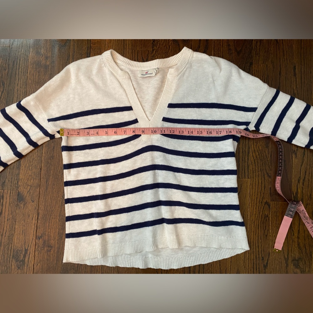 Vineyard Vines- linen cotton blend Knit Pullover v neck striped flare sleeve S - Picture 4 of 16